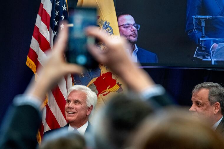 George E. Norcross, III, chairman of Cooper University Health Care, attends groundbreaking ceremonies at Cooper University Hospital in Camden on Jan. 28 for a $3 billion expansion project. At right is former New Jersey Gov. Chris Christie.